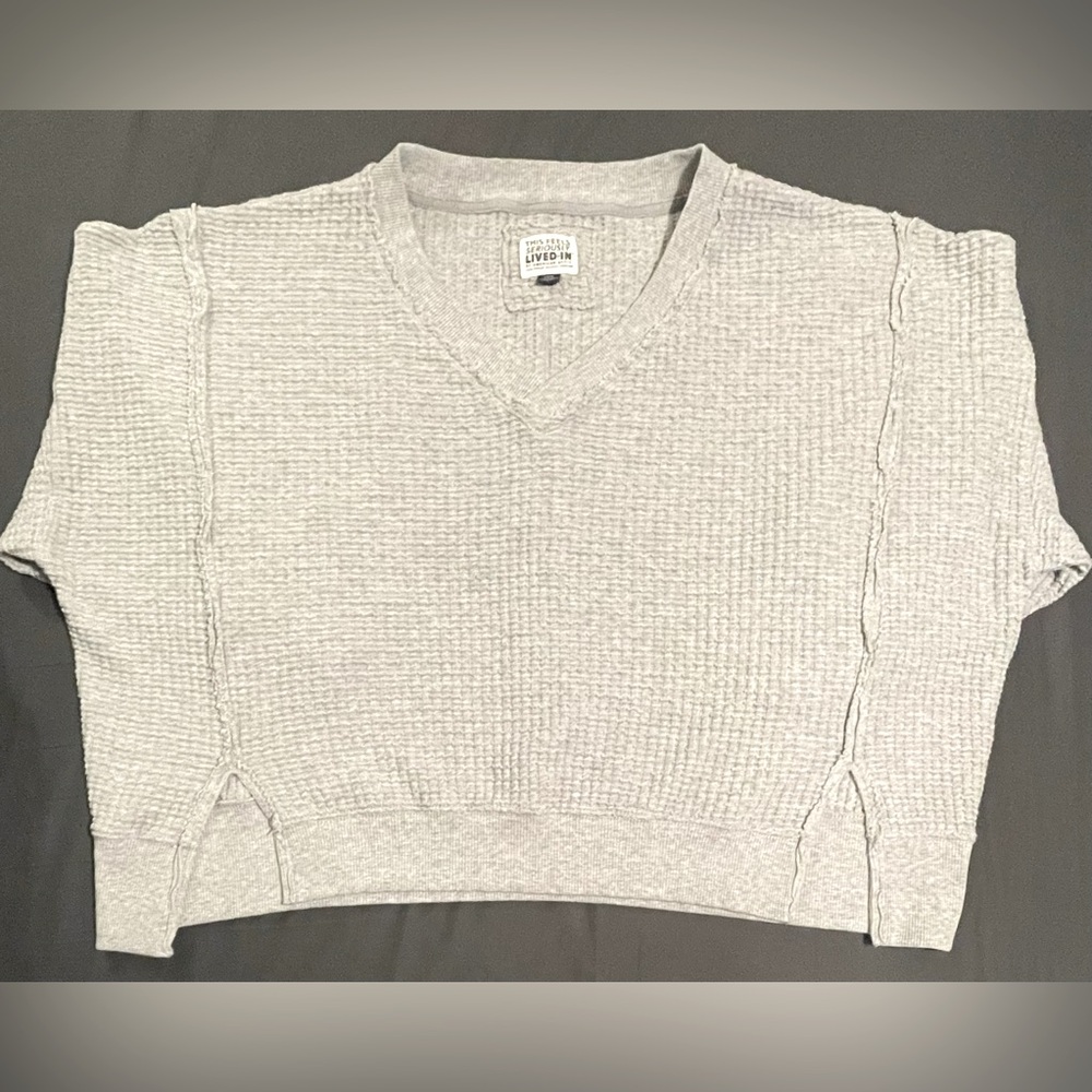 American Eagle Outfitters Big Hug waffle V-neck Sweatshirt